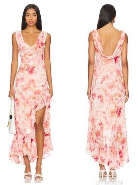 ASTR Cecilia Cowl Neck Maxi Dress Small‎ Mauve Pink Floral Wedding Guest Revolve